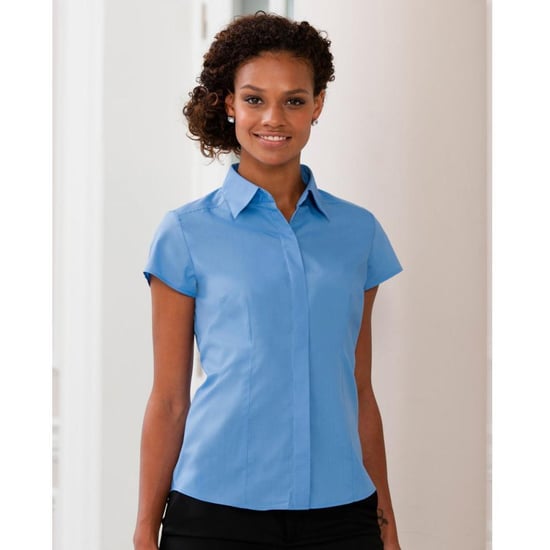 Russell Collectie Damesmuts Polycotton Makkelijk te onderhouden Gepast Poplin Shirt (Bedrijfsblauw) - Image 3