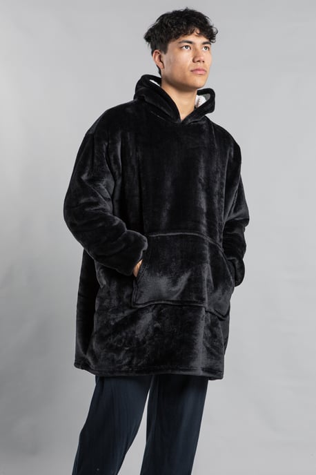 Black Hooded Blanket With Kangaroo Pocket