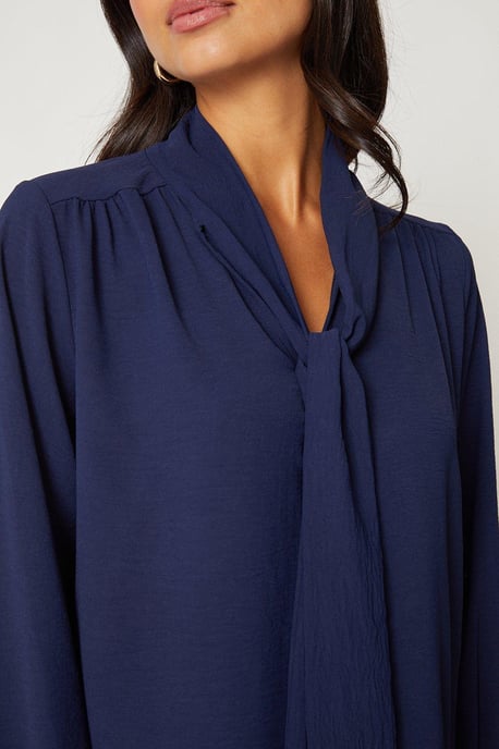 Tie Neck Shirred Cuff Top - Image 2