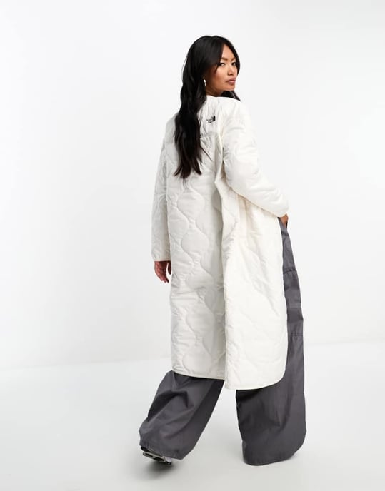 The North Face Ampato long quilted liner jacket in cream Exclusive at ASOS-White