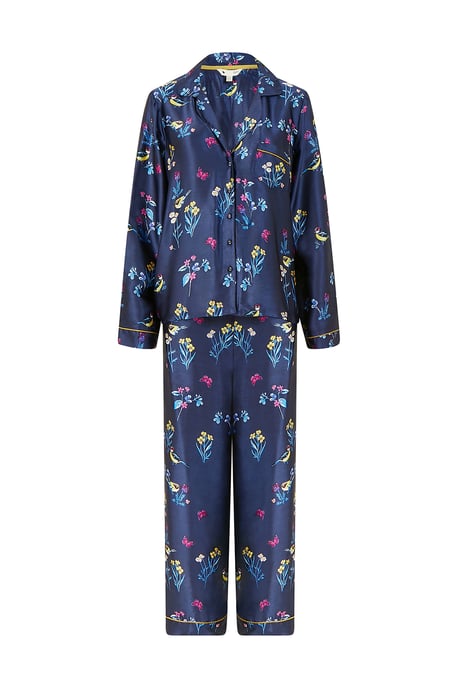 Yumi Navy Bird Print Satin Pyjamas - Image 4