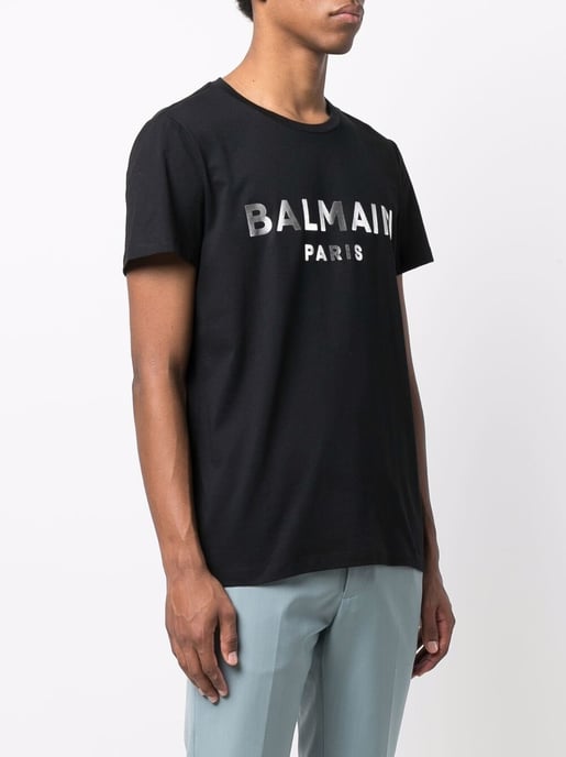 Balmain Silver logo print T-Shirt in Black - Image 2