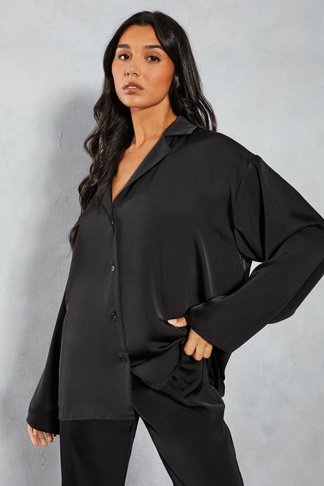 Satin Revere Collar Oversized Shirt - Image 1