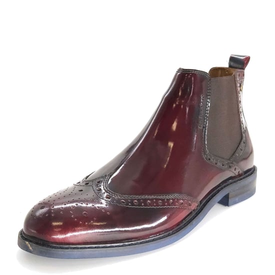 HX London Erith Leather Cherry Oxblood Mens Brogue Chelsea Boots