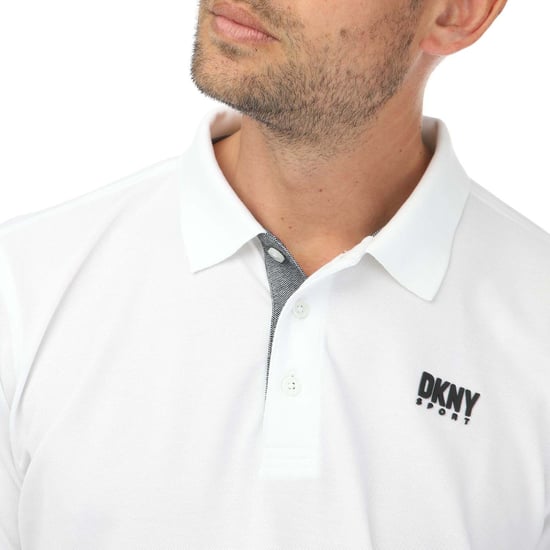 Men's DKNY Tonal Logo Polo in White Black