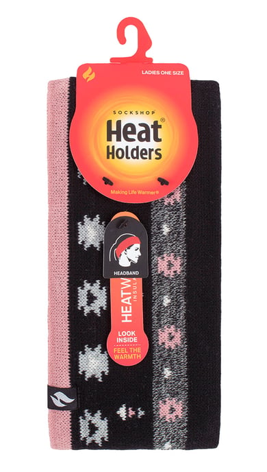 Dames fleece gevoerde thermo oorwarmer hoofdband - Jaquard Zwart Coral - Image 2