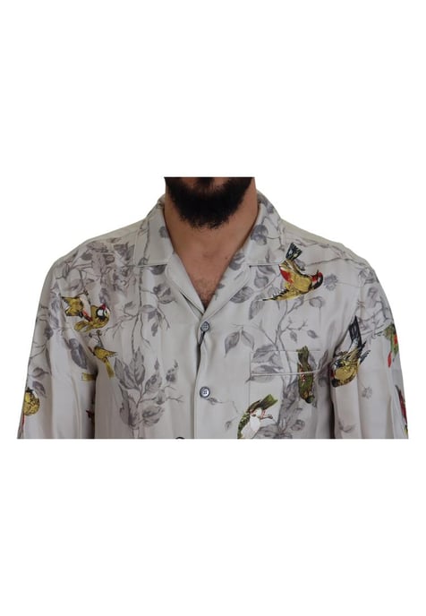 Dolce & Gabbana Men's White Bird Print Silk Satin Casual Shirt - Image 4