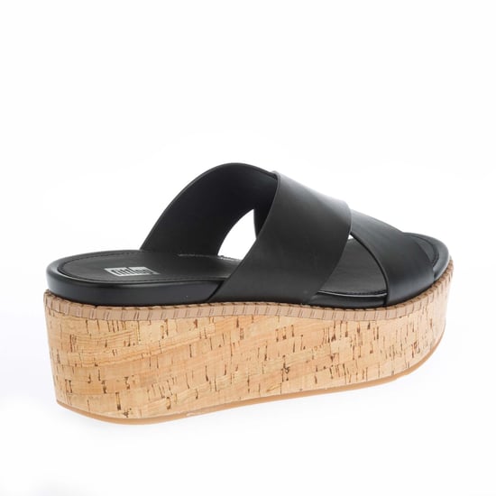 Women's Fit Flop Eloise Leather Wedge Cross Slide Sandals in Black - Image 3