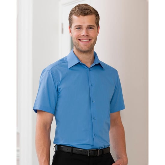 Russell Collection Mens Short Sleeve Poly-Cotton Easy Care Poplin Shirt (Corporate Blue) - Image 3