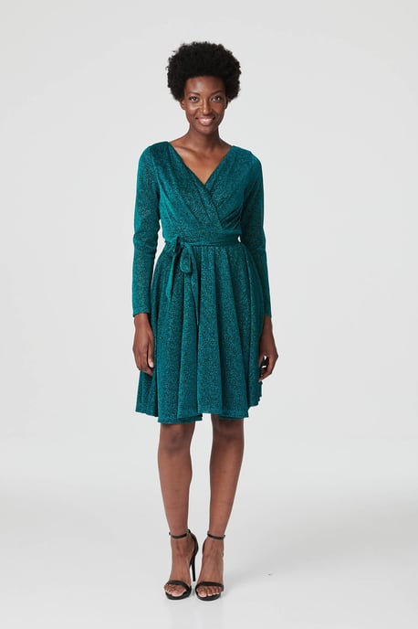 Lurex Wrap Front Fit & Flare Dress