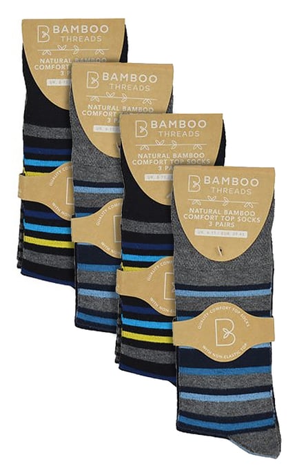 12 Pair Multipack Mens Non Elastic Bamboo Socks | Extra Wide Soft Top Diabetic Friendly Socks - Assorted - Image 2