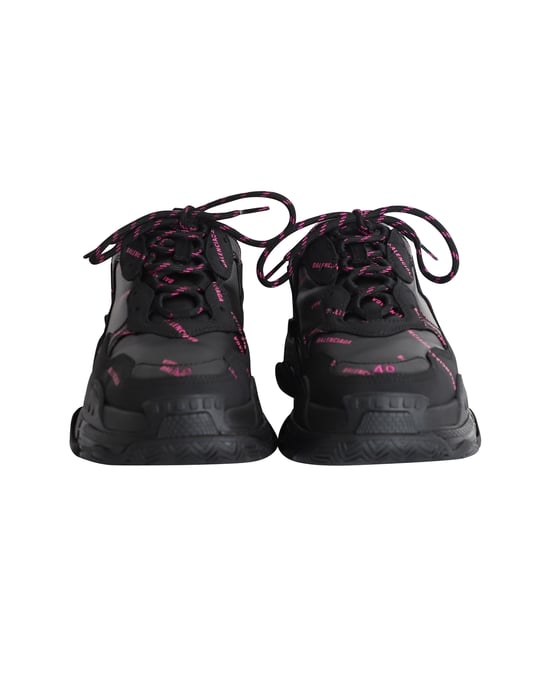 Balenciaga Triple S Allover Logo Sneakers in Black Polyurethane