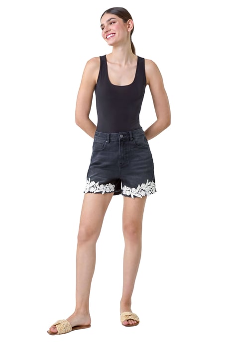 Lace Detail Denim Stretch Shorts