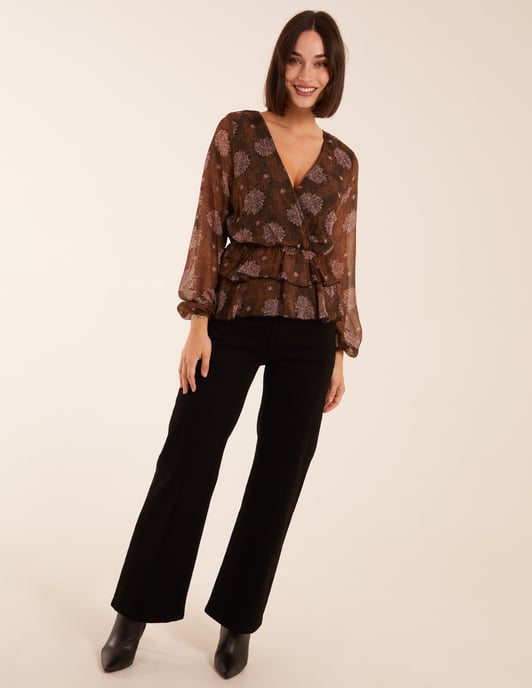 Floral Ruffle Wrap Blouse - Image 3