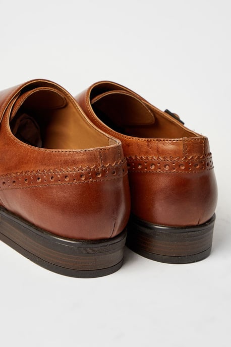 Burton Formal Brown Leather Monk Strap Shoes Mens Standard Width - Image 4