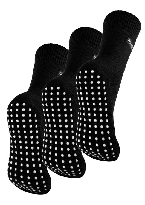 THMO - 3 Pair Womens Fleece Lined Breathable Slipper Socks - Black - Image 1