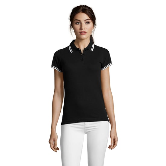 SOLS Dames/dames Pasadena getipt korte mouw Pique Polo Shirt (Zwart/Wit) - Image 4