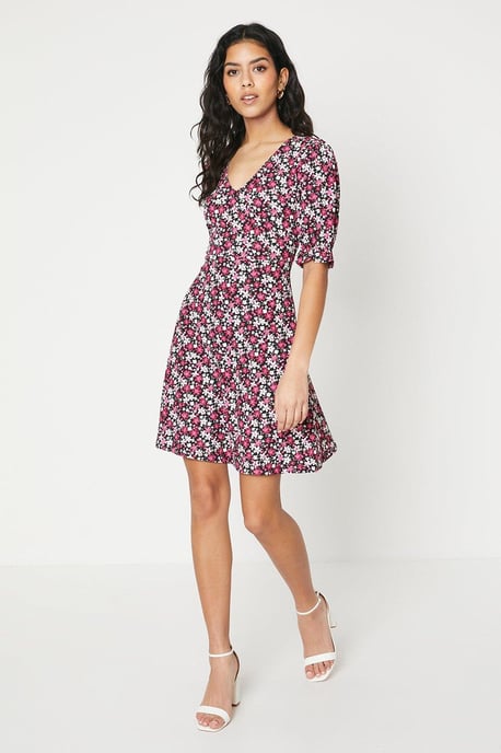 Petite Pink Ditsy Short Sleeve Mini Dress - Image 2