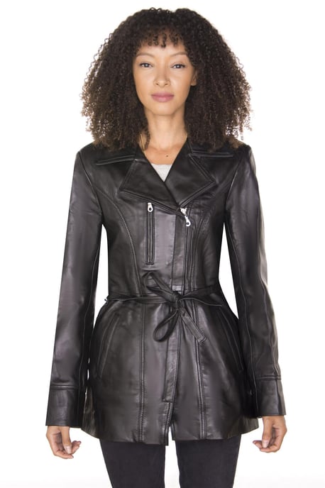 Womens Leather Long Biker Jacket-Muscat