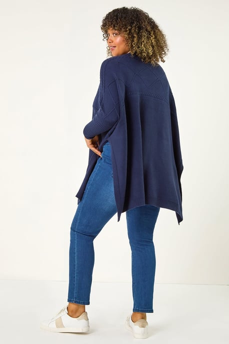 Curve High Neck Cable Knit Poncho - Image 3