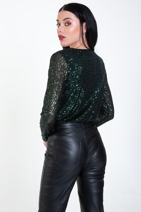 Glinsterende Wrap Bodysuit met Lange Mouwen - Image 3