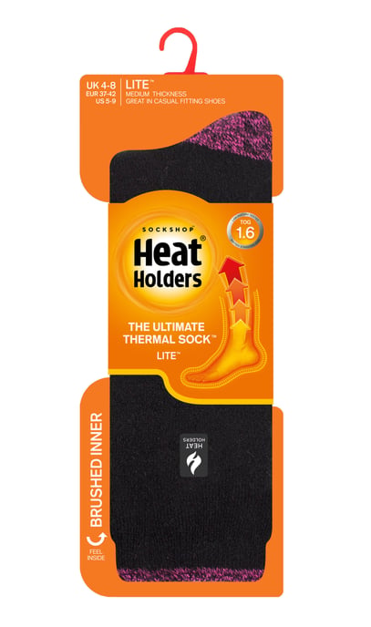 Heat Holders Lite - Womens Insulated Thermal Socks | Multiple Designs Including Argyle Stripes Hearts Stars | Warm Socks for Winter - Black / Berry H&T (Tenerife) - Image 2