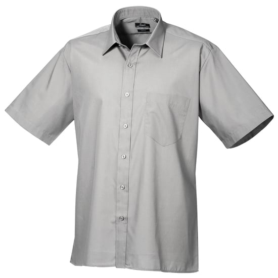 Premier Heren Korte Mouw Formele Poplin Gewoon Werk Shirt (Zilver) - Image 1
