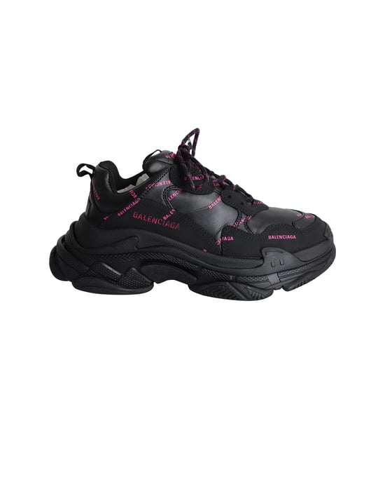Balenciaga Triple S Allover Logo Sneakers in Black Polyurethane