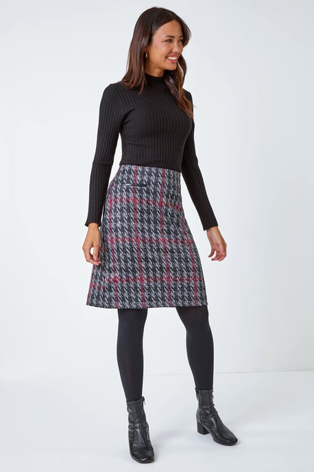Houndstooth Stretch Pencil Skirt
