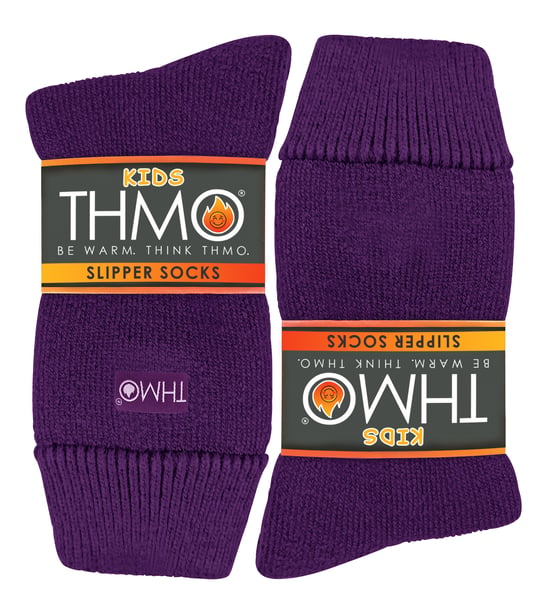 Kids Indoor Slipper Socks with Grippers | THMO | Thick & Warm Comfort Loose Top Non Slip Thermal Socks - Purple - Image 2