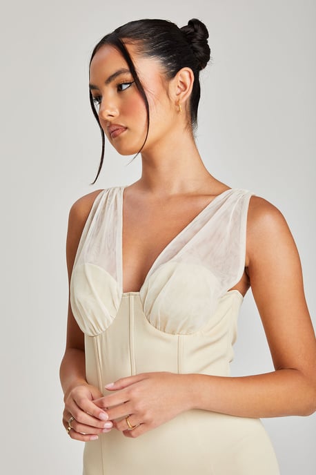 Cream Mesh Detail Corset Dress