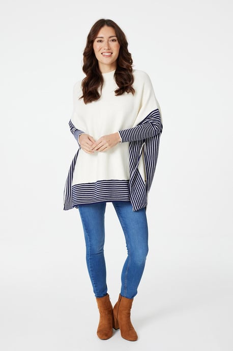 Cream Striped Oversized Knitted Jumper