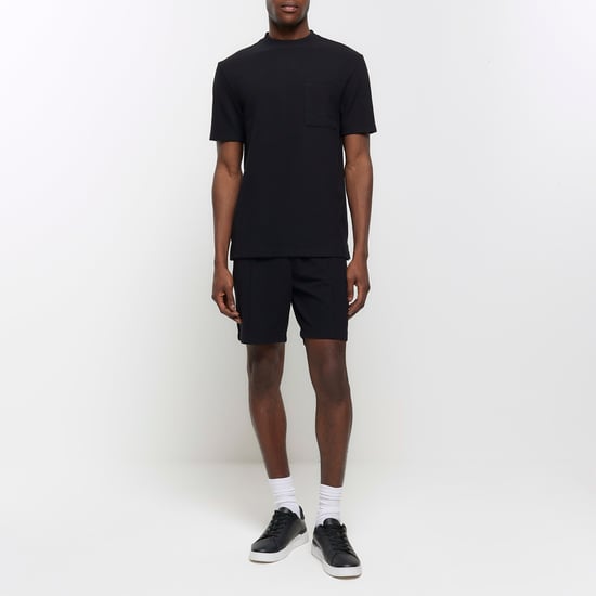 River Island Mens T-Shirt Black Regular Fit Textured Pocket