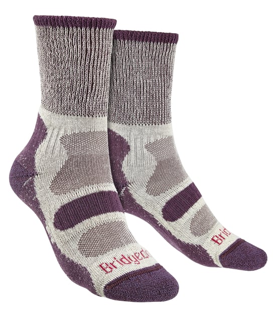 Bridgedale - Womens Hiking Lightweight Cotton Boot Socks - Plum - Image 1
