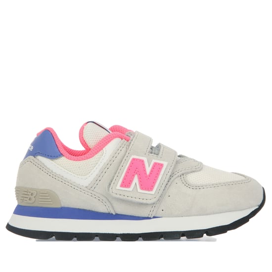 Girl's New Balance 574 Hook and Loop Trainers in Grey pink