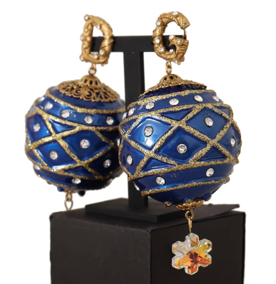 Dolce & Gabbana Women's Gold Brass Blue Christmas Ball Crystal Clip On Earrings - Image 2