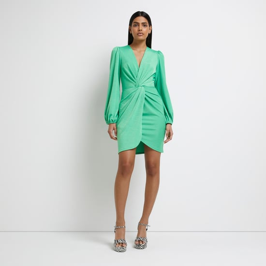River Island Womens Bodycon Mini Dress Green Twist Front