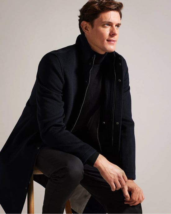 Ted Baker Ederson Mens Wool Blend Funnel Neck Coat - Image 4