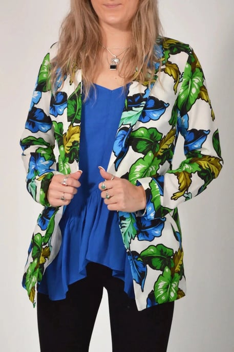 Blue Floral Long Unlined Jacket