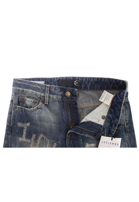Cavalli Dam Blåtvättad Torn Bomulls Rakt Snitt Jeans - Image 3