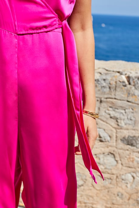 Pink Satin Tie Waist Jumpsuit