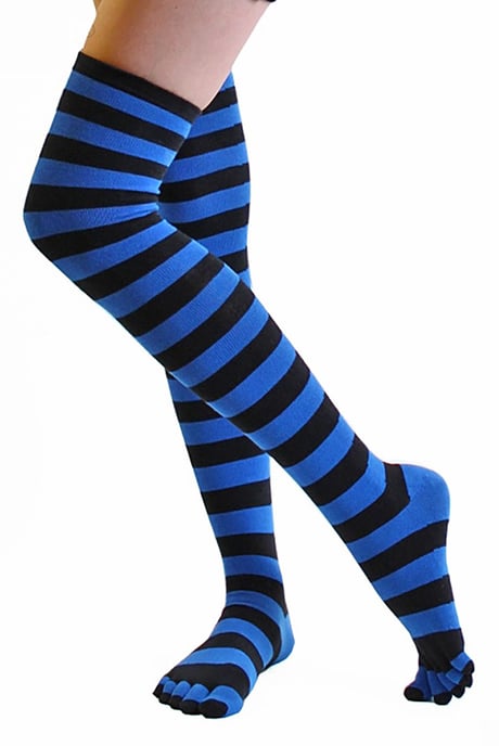 TOETOE - Mens & Ladies Essential Moisture Wicking Cotton Over Knee Toe Socks - Black & Mid-Blue - Image 2