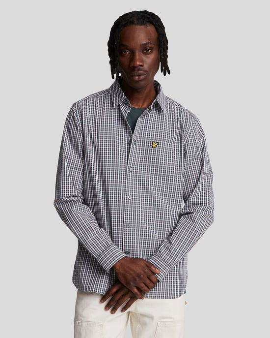 Rutig Gingham-skjorta i blått för herrar - Image 1