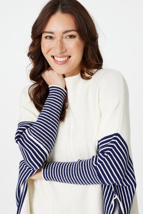 Cream Striped Oversized Knitted Jumper