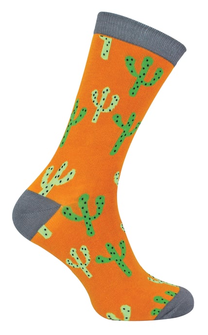 Mens Cactus Socks | Mr Heron | Novelty Colourful Funny Plant Printed Bamboo Socks | Fancy Christmas Gift for Him - Cacti (Mustard) - Image 1