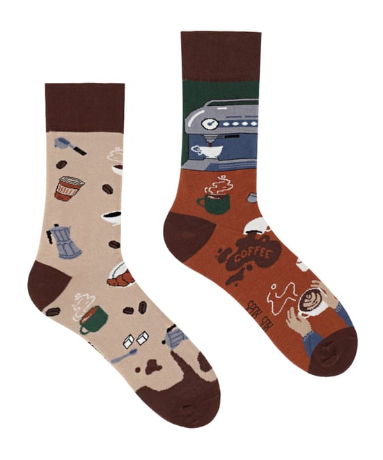 SPOX SOX - Mens & Ladies Mismatched Novelty Odd Socks - Coffee - Image 1