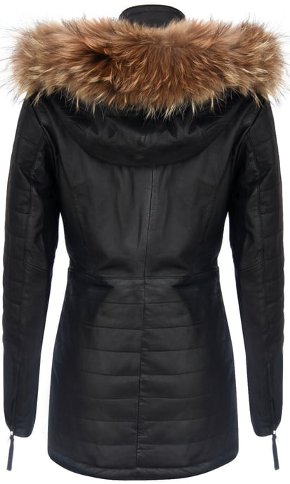 Womens Slim Fit Leather Hooded Parka Jacket-Northam
