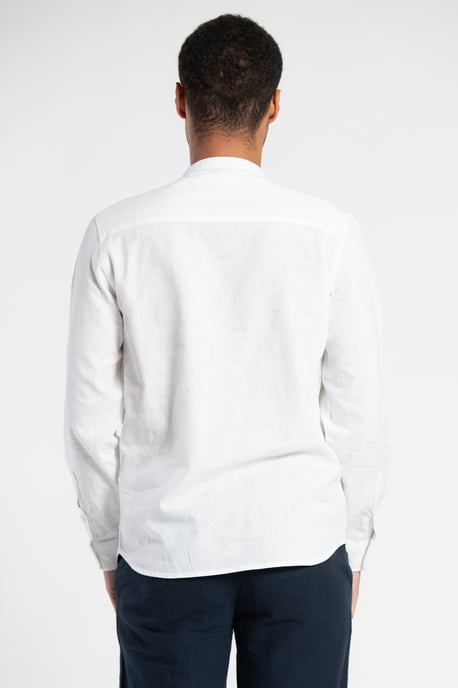 White Long-Sleeve Linen Blend Shirt