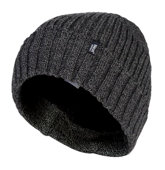 Heat Holders - Ribbstickad fleece fodrad isolerad varm varm vintermössa med vändbar manschett för herrar - grå - Image 1