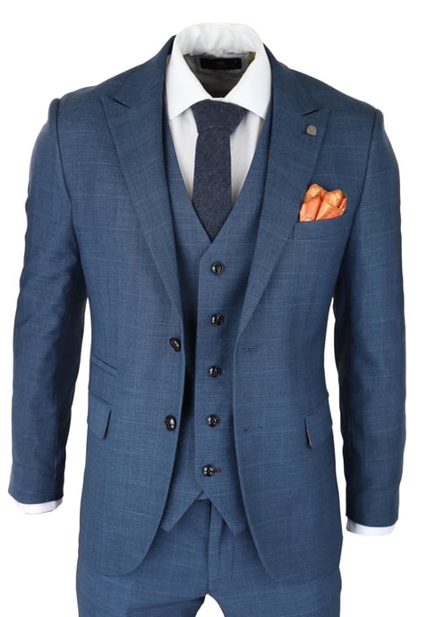 Heren 3-delige Blauwe Pak Prins Van Wales Ruit Klassiek Licht Getailleerd Modern - Image 1
